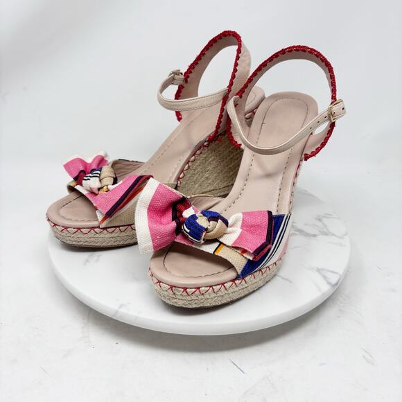 Kate Spade Jane Wedge Size 10‎ Berber Stripe Espadrille Wedge Heel Bow Tie - Picture 1 of 12